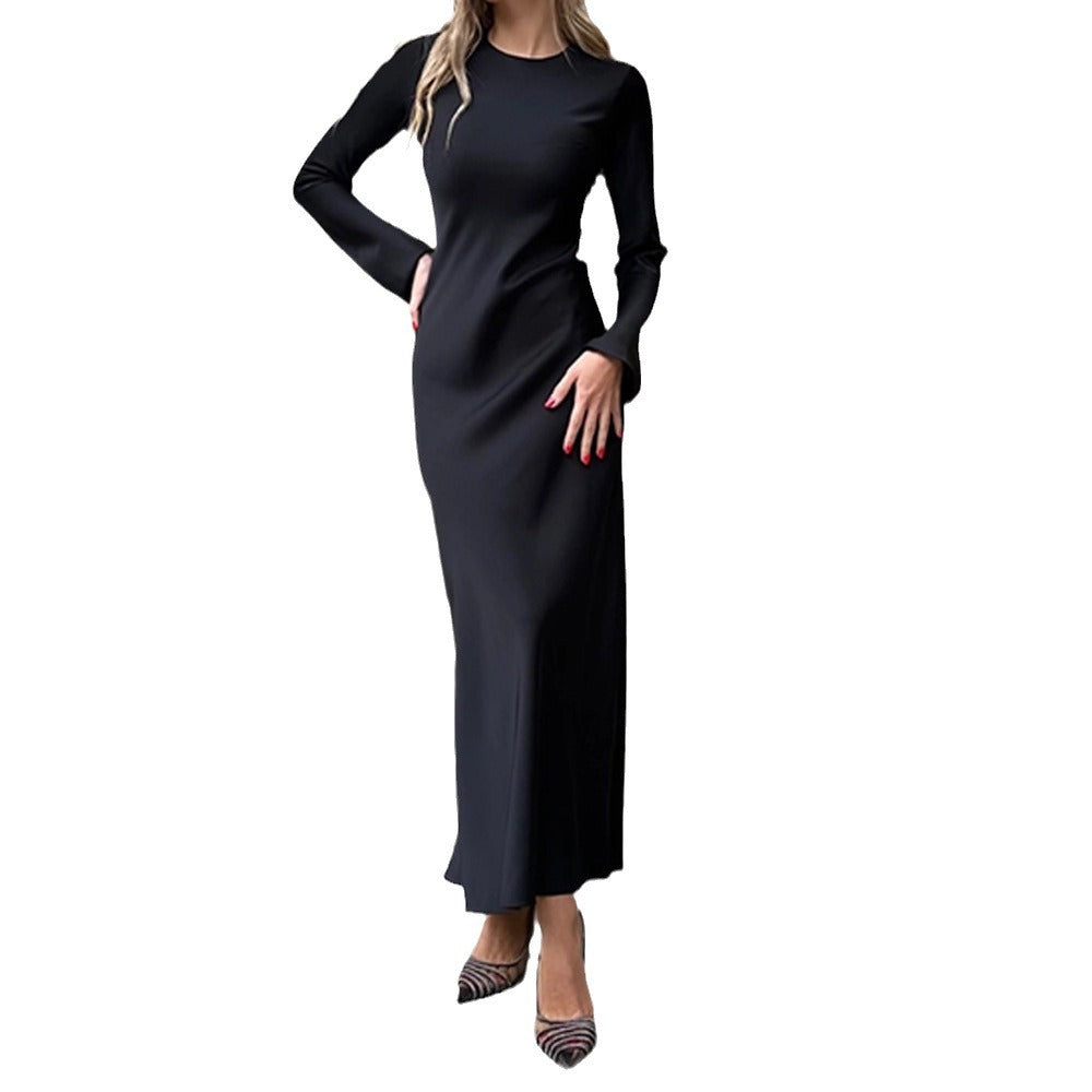 Damen elegantes Maxikleid mit schickem Stehkragen und langem Schnitt Heidi-Mode