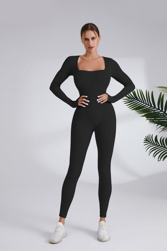 Damen Leggingsanzug mit elegantem Quadrat-Ausschnitt und figurbetonendem Schnitt Heidi-Mode