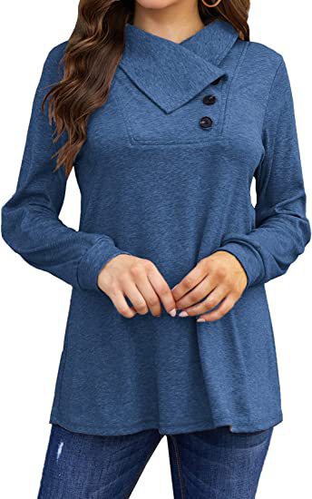 Damen asymmetrisches Sweatshirt mit hohem Kragen und praktischen Knopfdétails Heidi-Mode