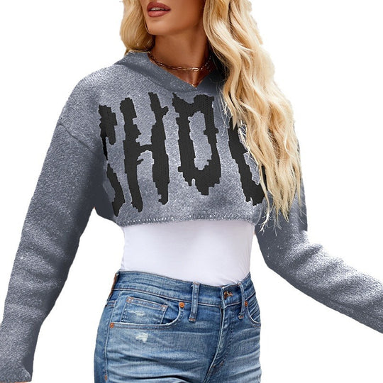 Damen lässiges Cropped Sweatshirt mit hohem Kragen und auffälligem Logo Heidi-Mode