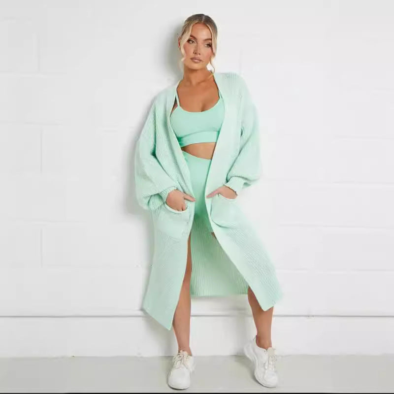 Damen Langer Strickmantel mit großzügigen Taschen Heidi-Mode