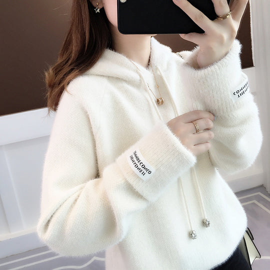 Damen Kuscheliger Hoodie mit Kordelzug und hohem Kragen Heidi-Mode