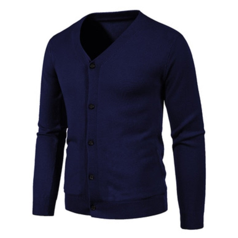 Herren stilvolle Strickjacke mit tiefem V-Ausschnitt und Knopfleiste Heidi-Mode