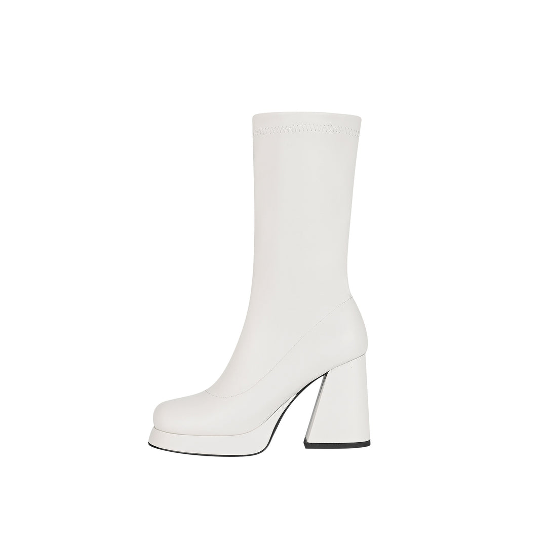 Femme Chunky Plattform Oberschenkelhohe Stiletto Stiefel Heidi-Mode