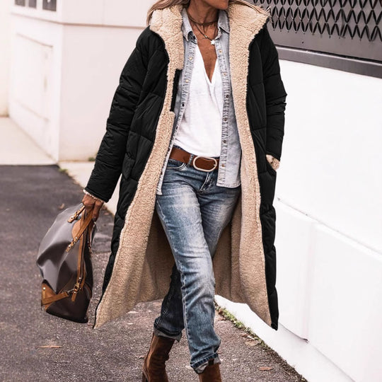 Damen gefütterte Langjacke mit Teddyfell-Innenfutter Heidi-Mode