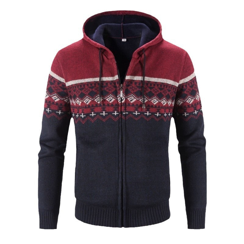 Herren Strickjacke mit modernem Norweger-Muster und hohen Kragen Heidi-Mode
