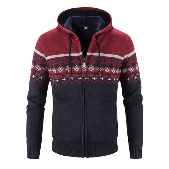 Herren Strickjacke mit modernem Norweger-Muster und hohen Kragen Heidi-Mode