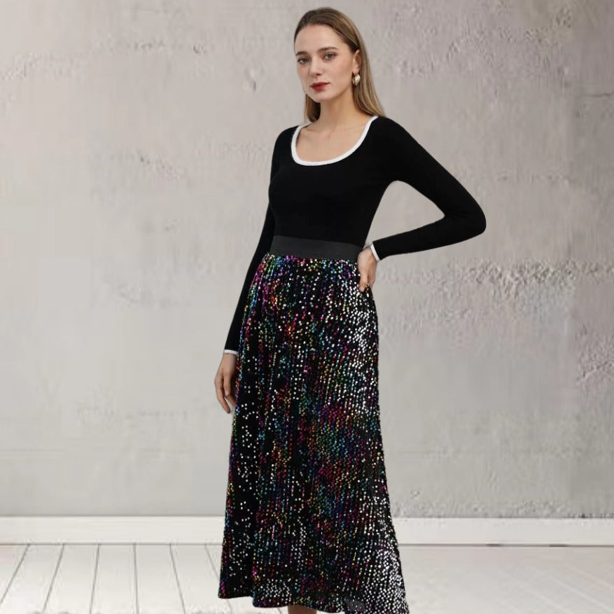 Damen Glitzer Maxi Kleid mit stylishen Pailletten und elegantem Schnitt Heidi-Mode