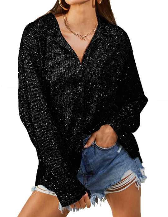 Damen Modische Bluse mit Glitzer und lockerem Schnitt Heidi-Mode