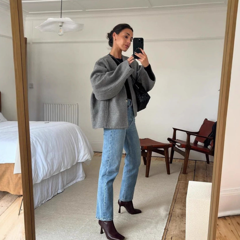 Damen modische Wolljacke im Boxy-Schnitt Heidi-Mode