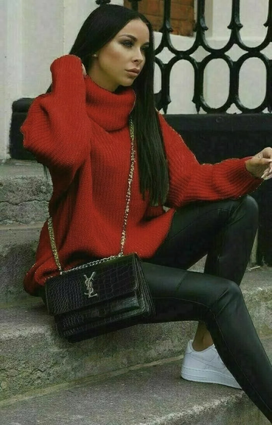 Damen Oversized Strickpullover mit hohem Kragen und modernem Schnitt Heidi-Mode