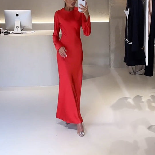 Damen elegantes Maxikleid mit schickem Stehkragen und langem Schnitt Heidi-Mode