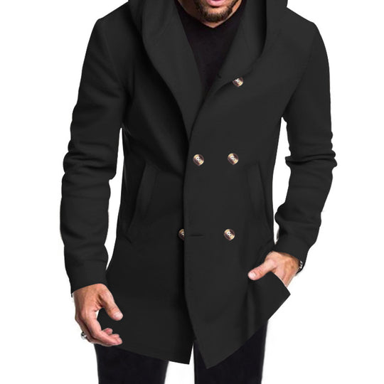 Herren Modische Doppelreihige Jacke mit Kapuze Heidi-Mode