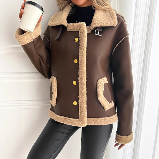 Damen Kurzjacke mit Kunstfellbesatz und praktischen Taschen Heidi-Mode