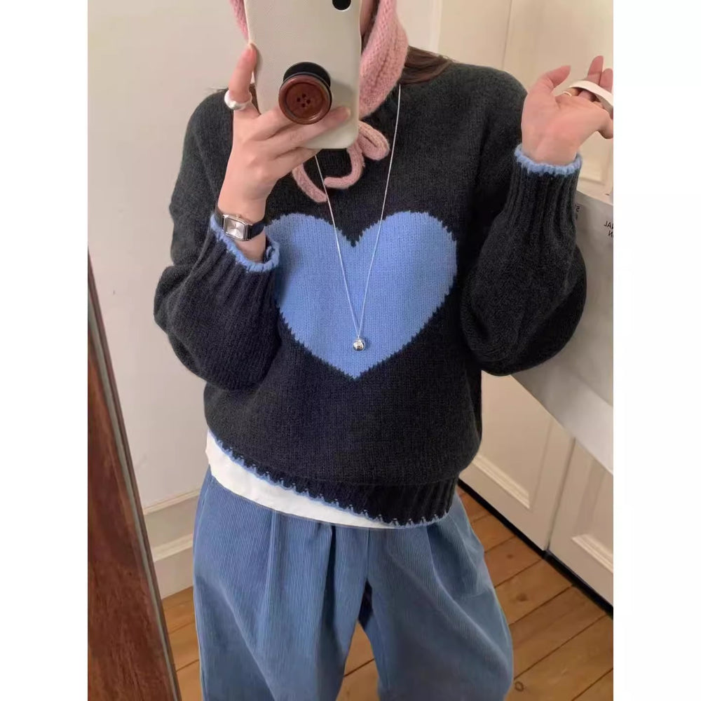 Damen angesagter Pullover mit Herzmotiv und lässigem Schnitt Heidi-Mode