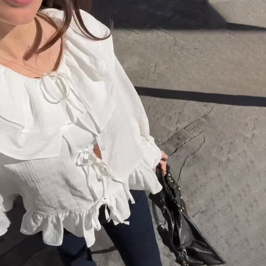 Damen Bluse mit voluminösen Ärmeln und elastischem Bund Heidi-Mode