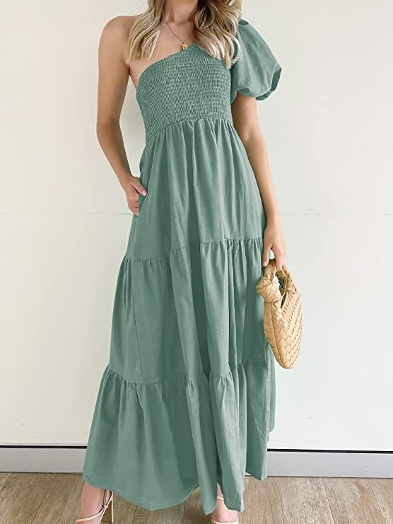 Damen Maxikleid mit asymmetrischem Träger und fließendem Schnitt Heidi-Mode
