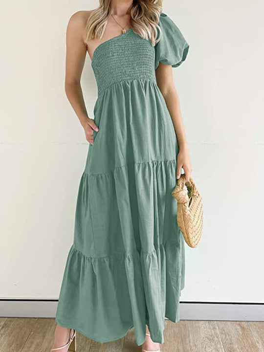 Damen Maxikleid mit asymmetrischem Träger und fließendem Schnitt Heidi-Mode