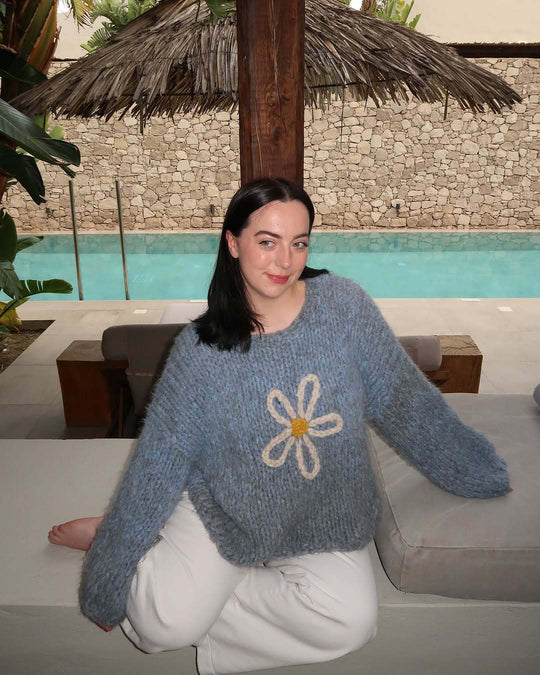 Damen lässiger Strickpullover mit floralem Motiv und oversized Schnitt Heidi-Mode