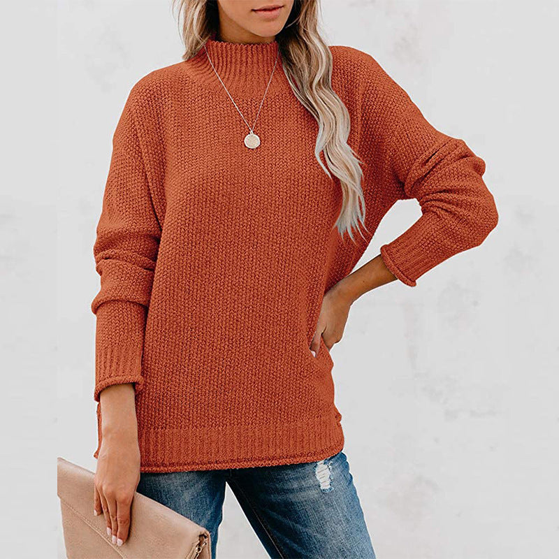 Damen Grobstrickpullover mit hohem Kragen und lässigem Schnitt Heidi-Mode