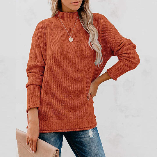 Damen Grobstrickpullover mit hohem Kragen und lässigem Schnitt Heidi-Mode