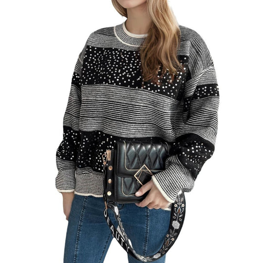 Damen modischer Pullover mit funkelnden Applikationen Heidi-Mode