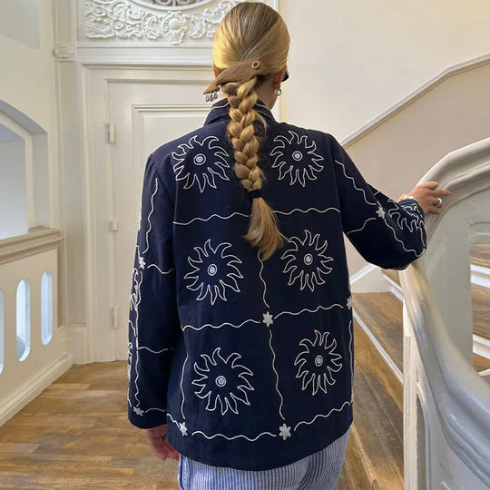 Damen Bomberjacke mit floralem Print und Knopfverschluss Heidi-Mode