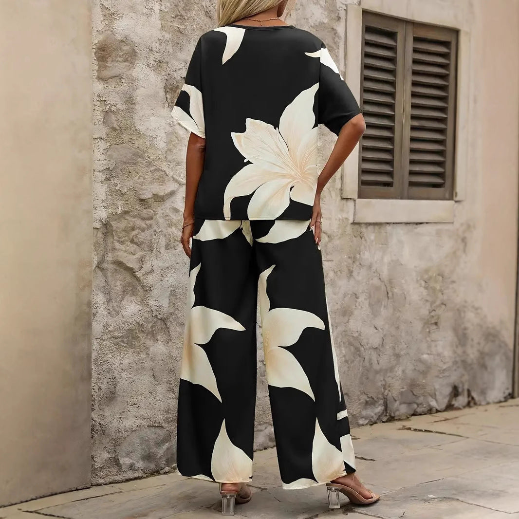 Damen Eleganter Jumpsuit mit floralen Mustern und weitem Bein Heidi-Mode
