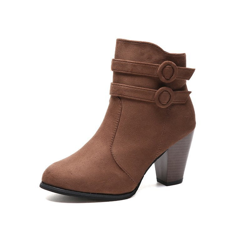 Damen Elegante Ankle Boots mit modischer Knopfdekoration und komfortablem Blockabsatz Heidi-Mode