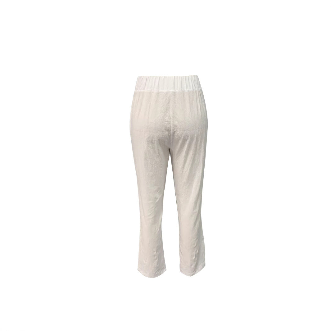Damen Leichte und luftige Leinenhose mit elastischem Hüftbund und Seitentaschen Heidi-Mode