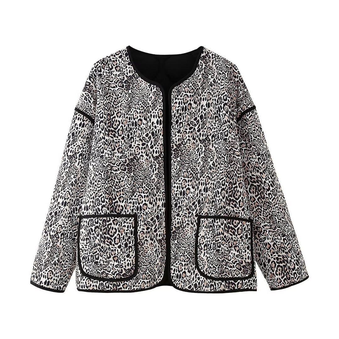 Damen Steppjacke mit Leoprint und praktischen Taschen Heidi-Mode