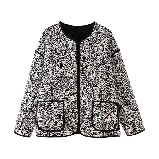 Damen Steppjacke mit Leoprint und praktischen Taschen Heidi-Mode