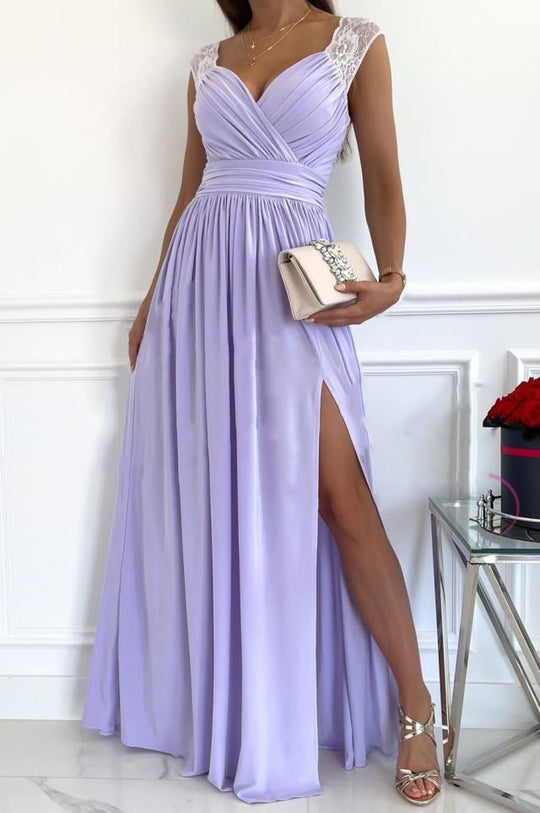 Heidi-Mode | Damen Abendkleid mit elegantem V-Ausschnitt und Rüschendetails
