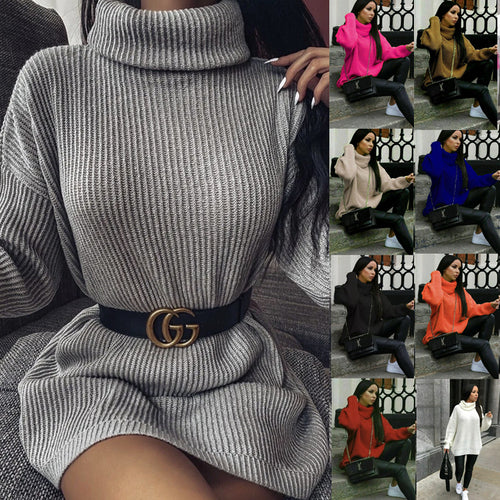 Damen Oversized-Strickpullover mit hohem Kragen und lässigem Schnitt Heidi-Mode