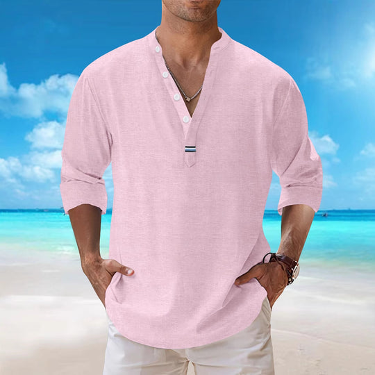 Herren Langarmshirt mit modischer Knopfleiste und elegantem Kragen Heidi-Mode