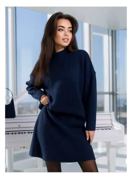 Damen Strickensemble mit weitem Schnitt und hochgeschlossenem Kragen Heidi-Mode