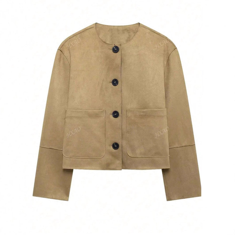 Damen modische Kurzjacke mit praktischen Taschen und Knopfverschluss Heidi-Mode