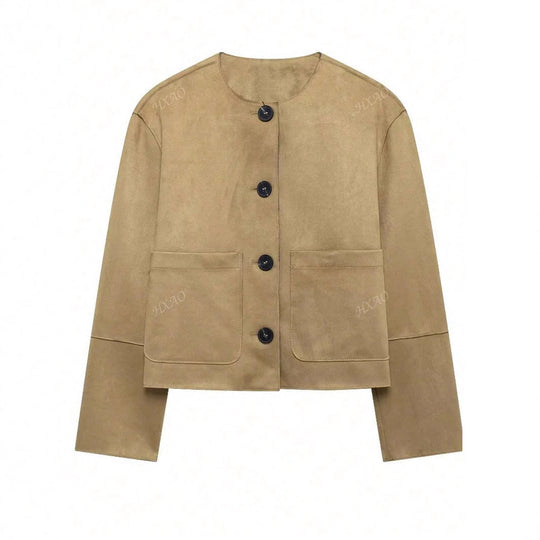 Damen modische Kurzjacke mit praktischen Taschen und Knopfverschluss Heidi-Mode