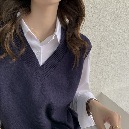 Damen Ärmellose Strickweste mit V-Ausschnitt und Rippdetails Heidi-Mode
