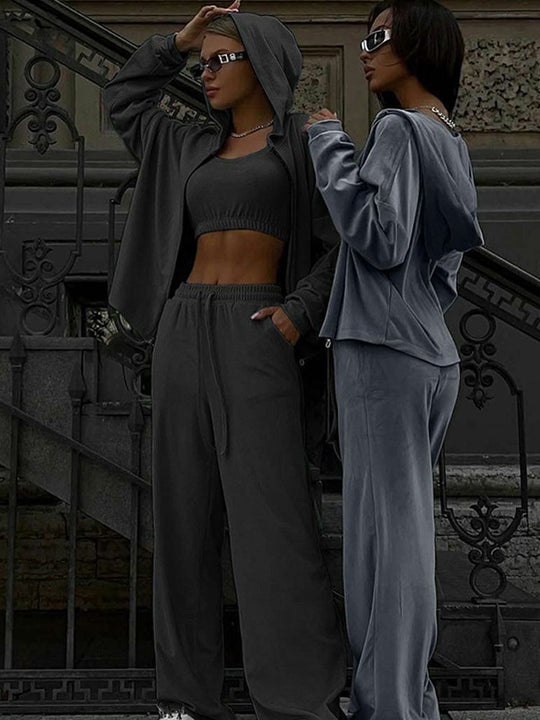 Damen lässiges Sport-Set mit hochtaillierten Hosen und cropped Oberteil Heidi-Mode