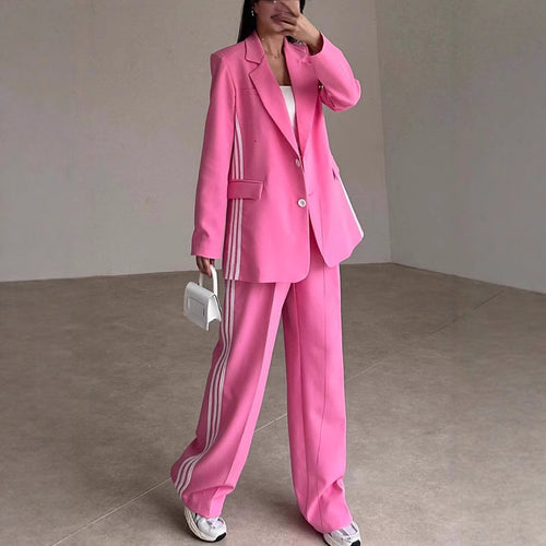 Damen Modisches Blazer-Hosen-Set mit kontrastierenden Streifen Heidi-Mode