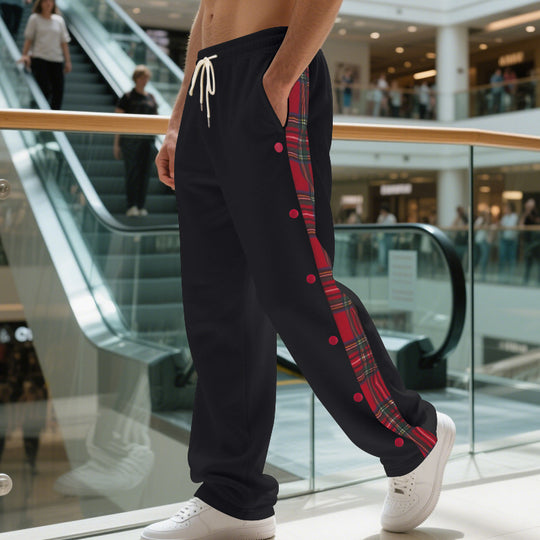 Herren Sportliche Jogginghose mit Karomuster und Druckknopf-Detail Heidi-Mode