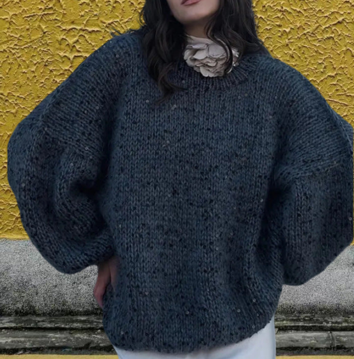 Damen Glitzernder Strickpullover mit weitem Schnitt und eleganten Akzenten Heidi-Mode