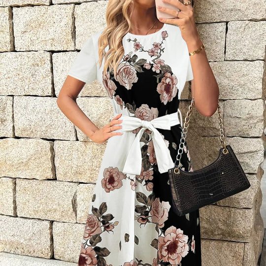 Damen Etuikleid mit floralen Motiven und taillierbarem Gürtel Heidi-Mode