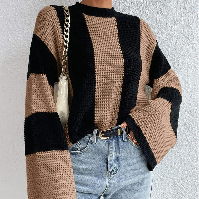 Damen Modischer Pullover mit strukturiertem Wabenmuster und weiten Ärmeln Heidi-Mode