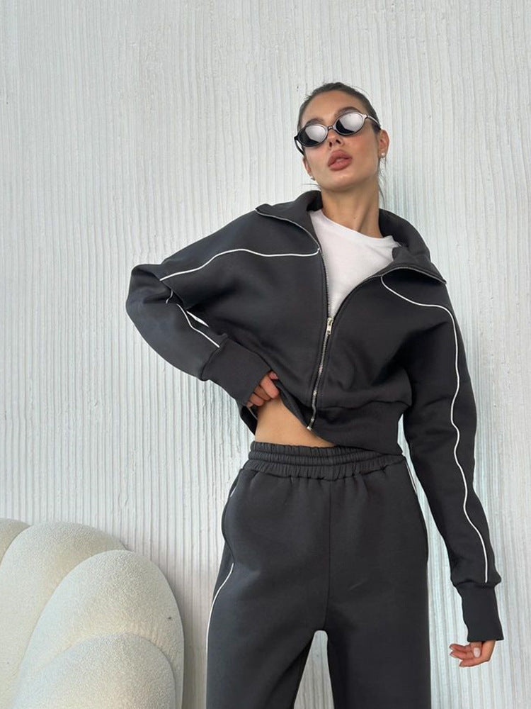 Damen Sportliches Freizeit-Set mit stylischem Reißverschluss und seitlichen Nahttaschen Heidi-Mode