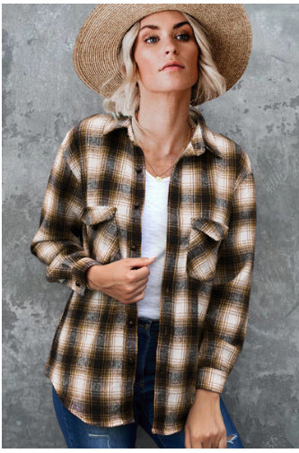 Damen Gestreifte Flanell-Bluse mit zwei Brusttaschen Heidi-Mode