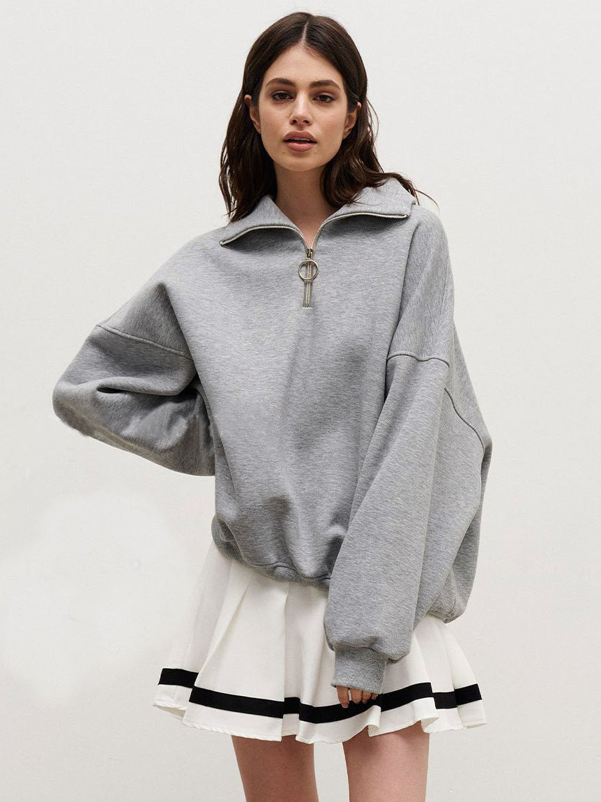 Damen Sweatshirt mit Zip-Kragen und lässigem Schnitt Heidi-Mode