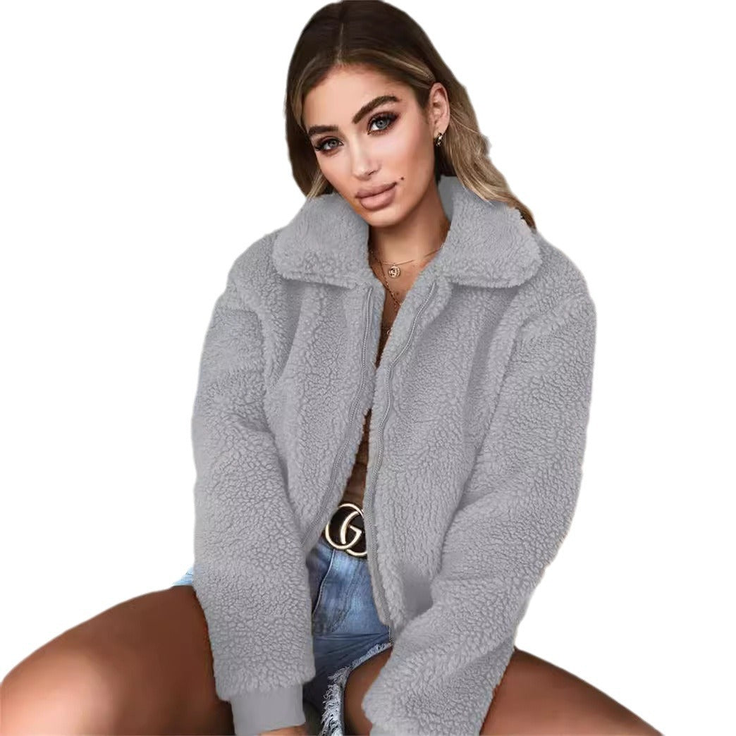 Damen Kuschelige Teddyjacke mit hohem Kragen Heidi-Mode