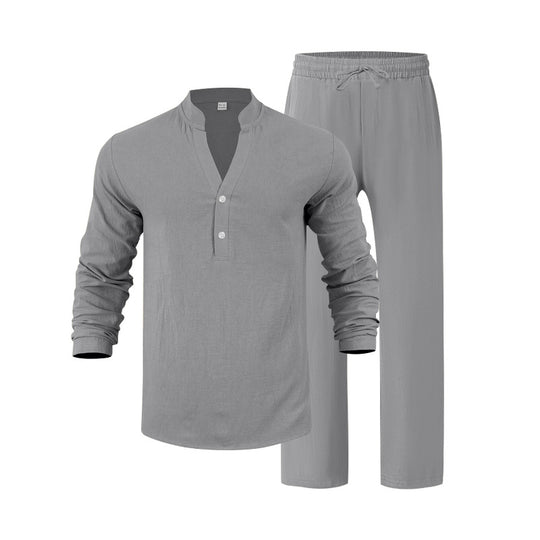 Herren entspannendes Langarm-Hemd & Freizeithose Set Heidi-Mode